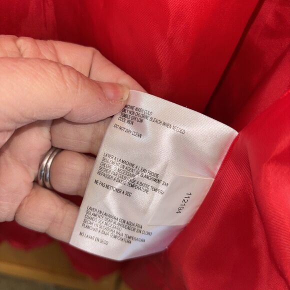 Michael Kors Red Rain Trench Coat Women L Lined Buckle Pockets Long Sleeve - Picture 8 of 14